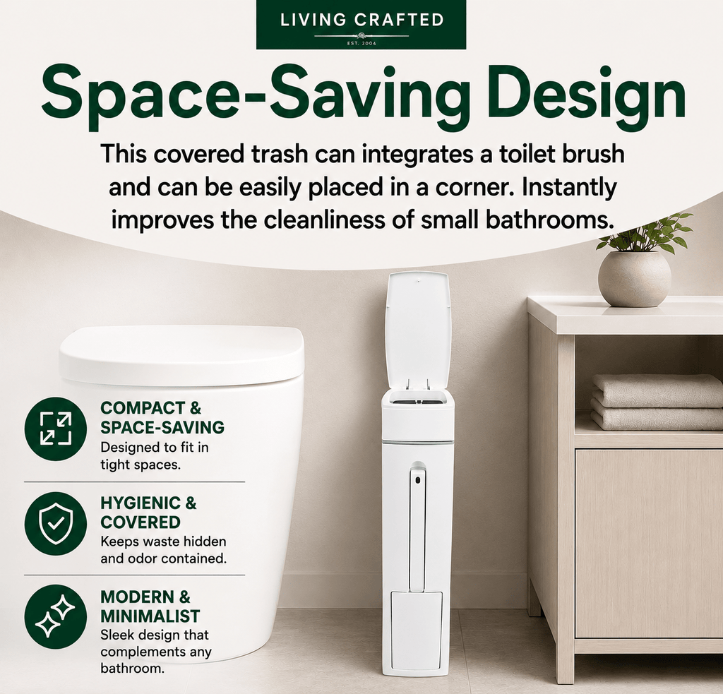 Modern Slimline Bathroom Bin with Brush - Living Crafted