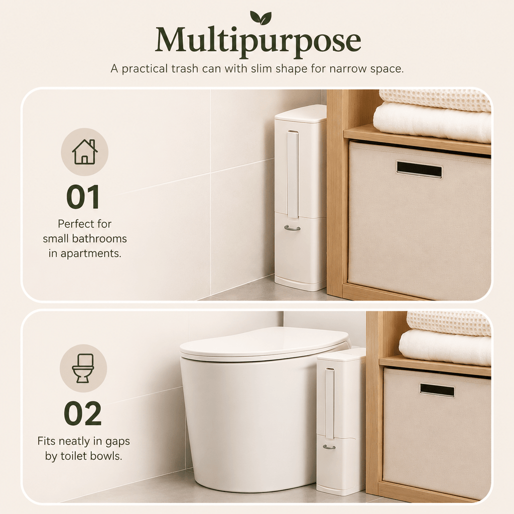 Modern Slimline Bathroom Bin with Brush - Living Crafted