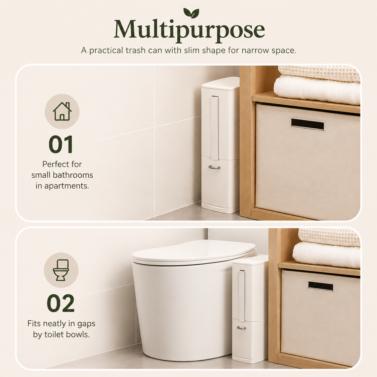 Modern Slimline Bathroom Bin with Brush