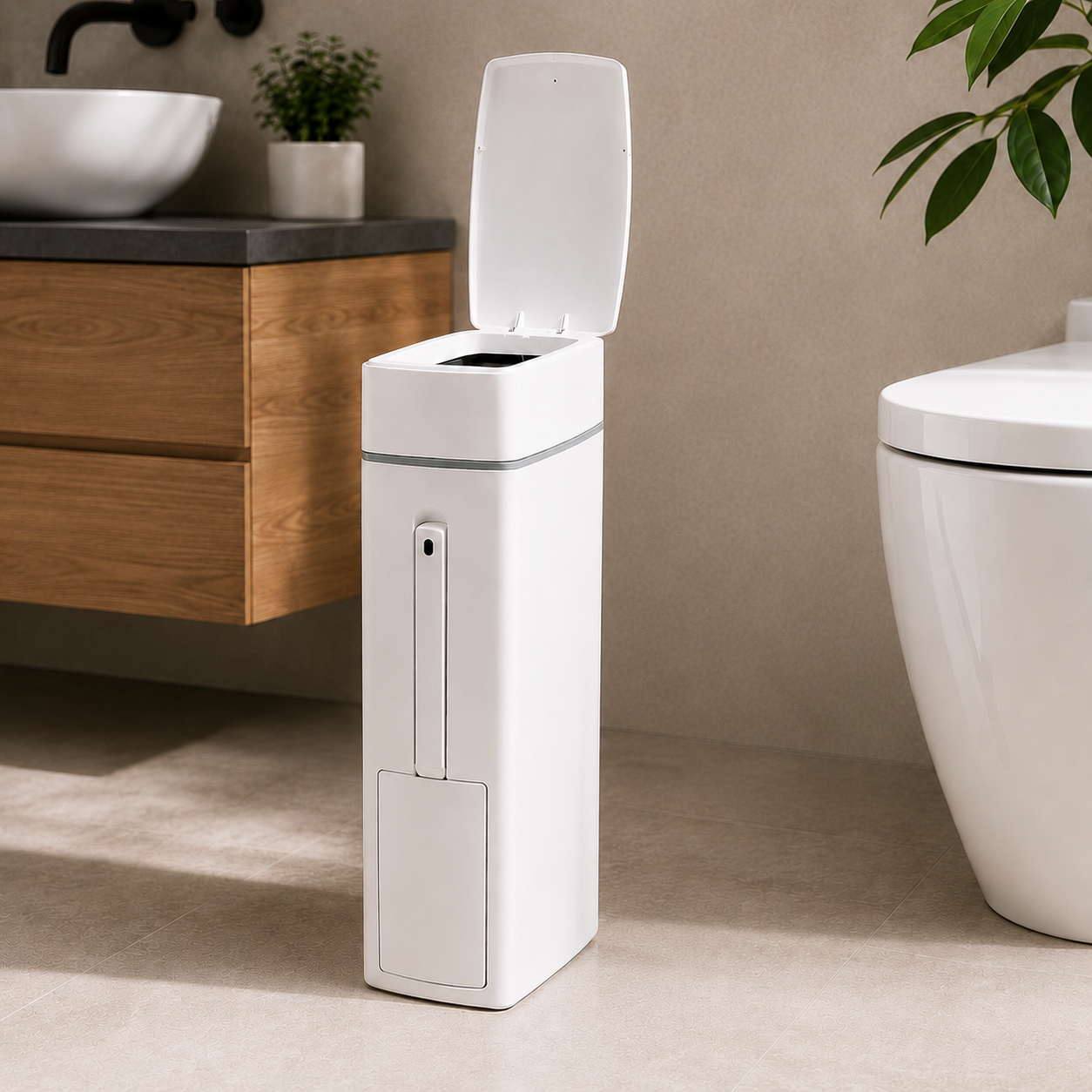 Modern Slimline Bathroom Bin with Brush