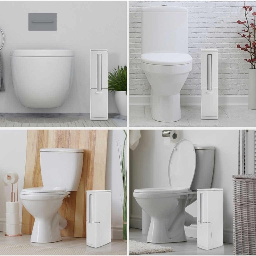 Modern Slimline Bathroom Bin with Brush