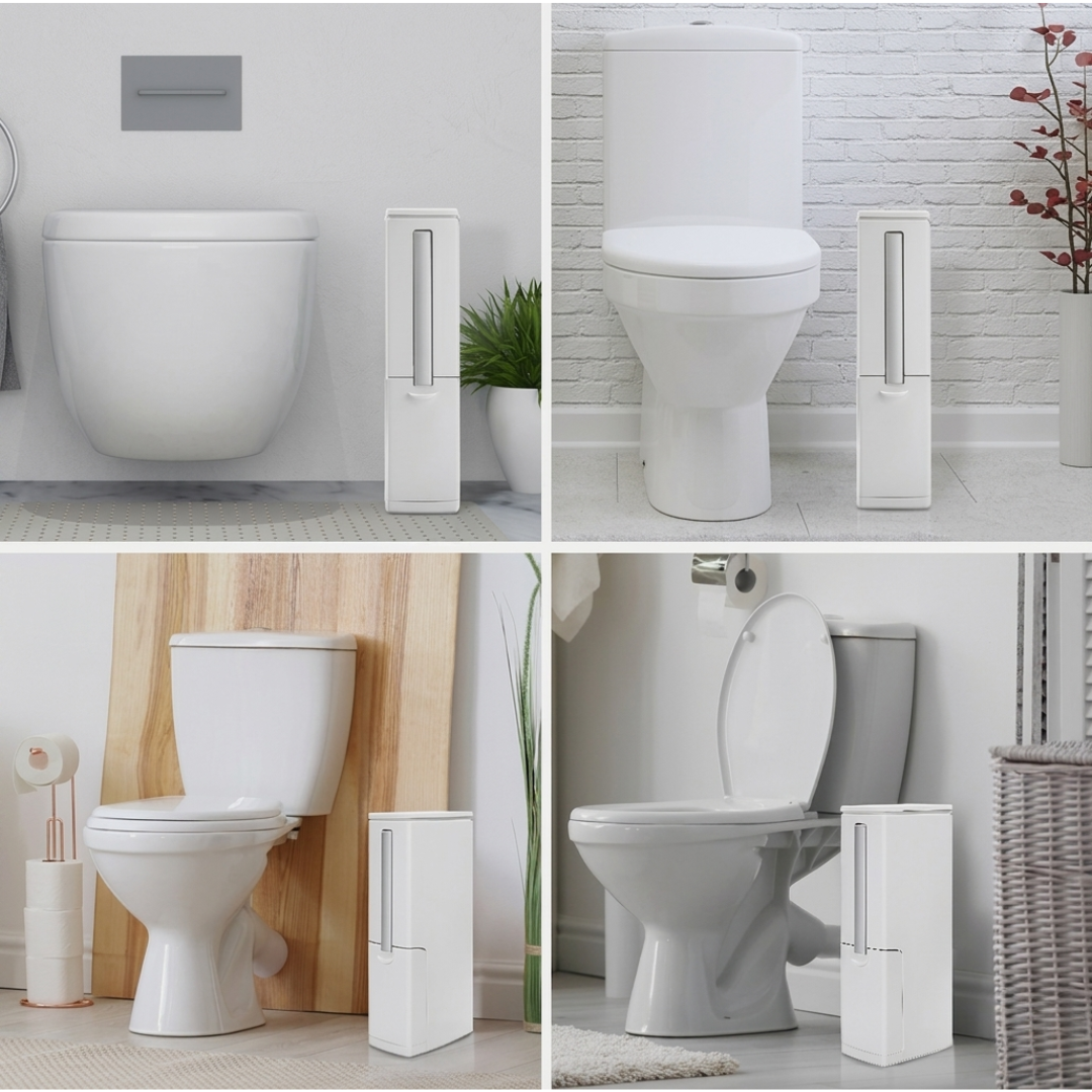 Modern Slimline Bathroom Bin with Brush